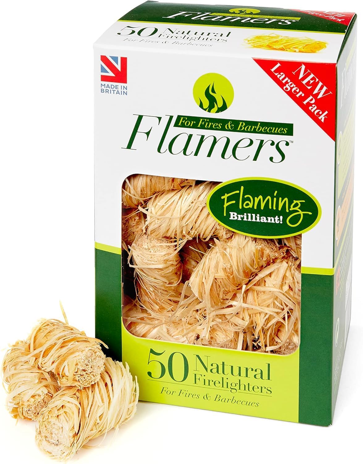 Flamers 50 Natural Firelighters For Woodburner, Firepit, BBQ, Pizza Oven, Chimenea