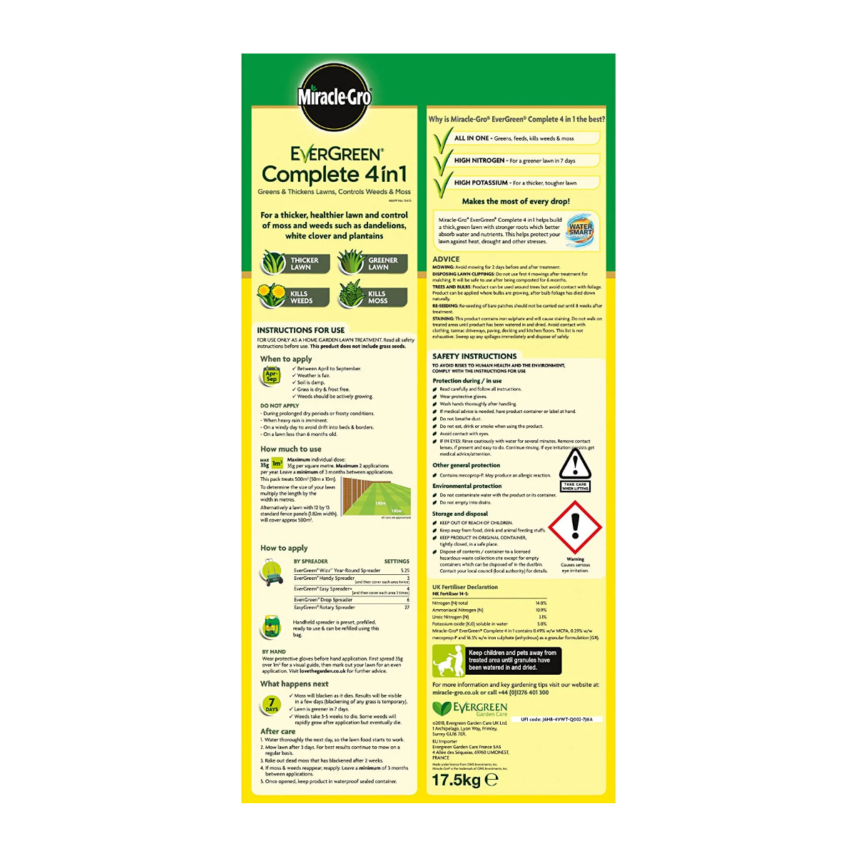 Miracle-Gro Complete 4 in 1 Lawn Food 500 m2 17.5 kg Lawn Food Weed & Moss Control